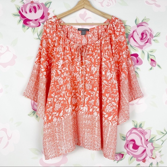 Kate & Mallory Tops - Kate & Mallory Orange Boho Floral Print Wide Sleeves Blouse 1X